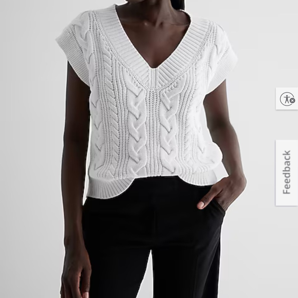 NWT. Express White V-Neck Cable Knit Sweater Vest. Size XL
